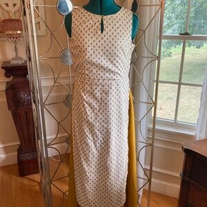 Indya Silk Cream Maxi Indian Kurta with Attached Mustard Yellow Skirt